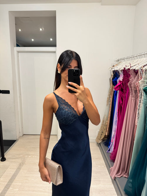 Abito cerimonia satin con coppe in pizzo