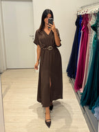 Vestito lungo con manica e spacco centrale