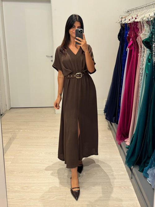 Vestito lungo con manica e spacco centrale