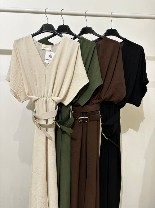 Vestito lungo con manica e spacco centrale