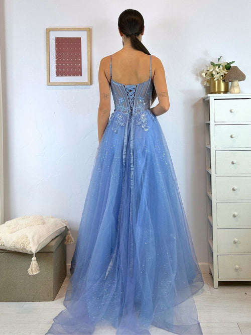 Abito cerimonia corpetto pizzo gonna brilli tulle