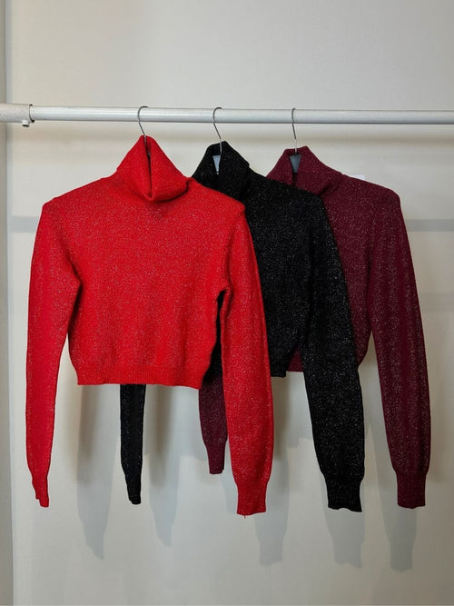 Maglia crop dolcevita lurex