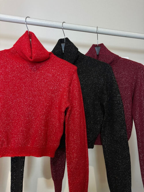 Maglia crop dolcevita lurex