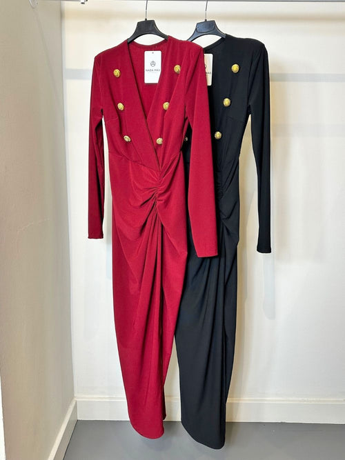 Abito lungo scollo a v bottoni