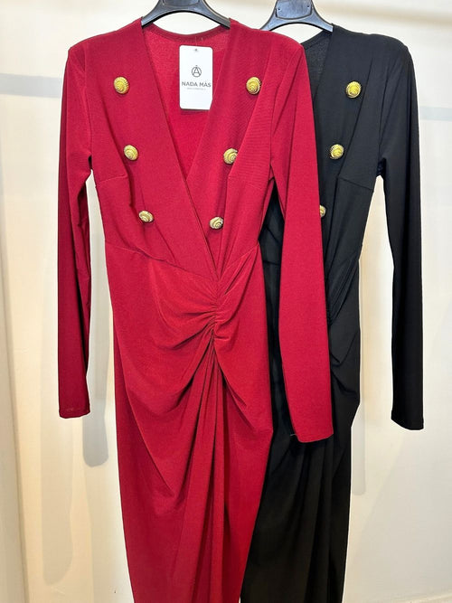 Abito lungo scollo a v bottoni