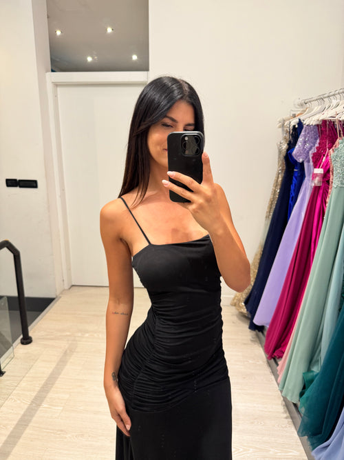 Vestito lungo arricciato con incrocio schiena