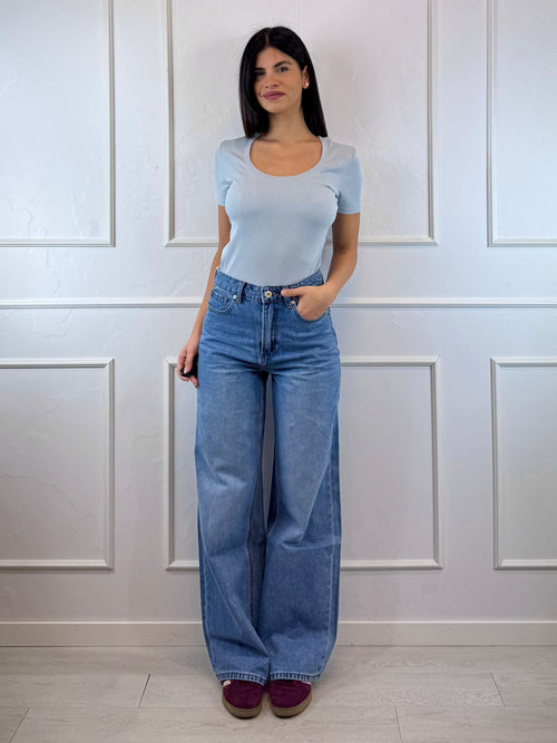 T-shirt costine scollo tondo donna