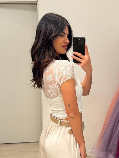T-shirt crop pizzo