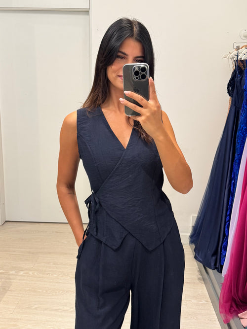 Completo effetto lino top e pantalone