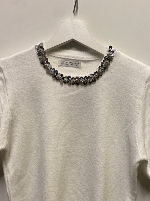 T shirt maglia fiori paillettes