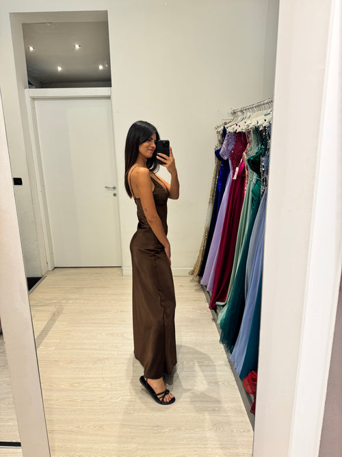 Abito cerimonia satin con coppe in pizzo