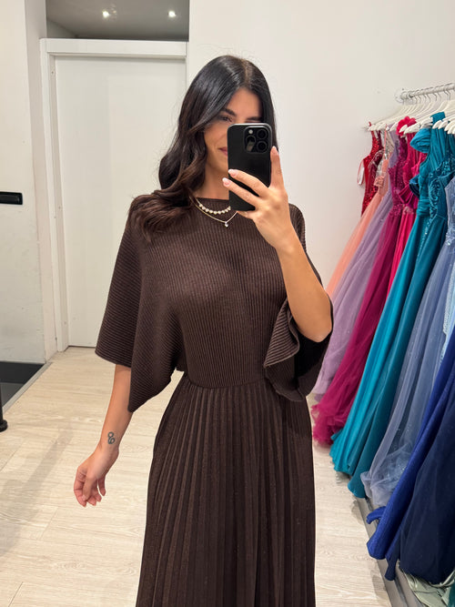 Abito cerimonia maglia plisse lurex manica