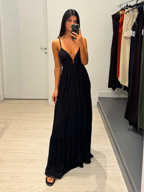 Vestito lungo effetto lino schiena arricciata