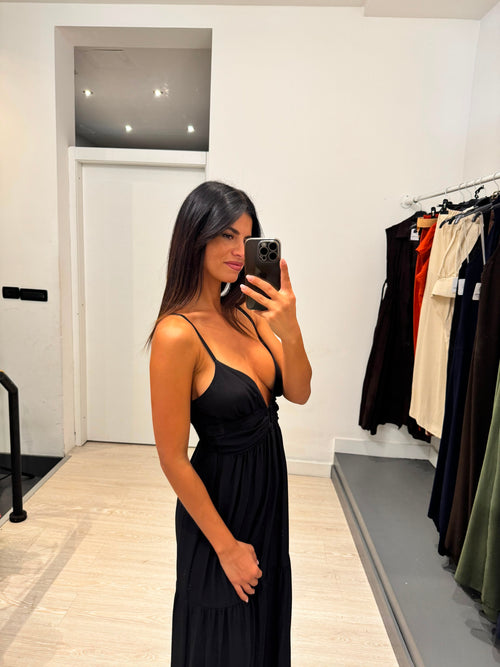 Vestito lungo effetto lino schiena arricciata