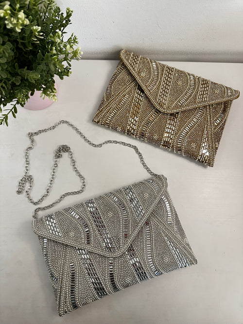 Pochette busta strass e perle