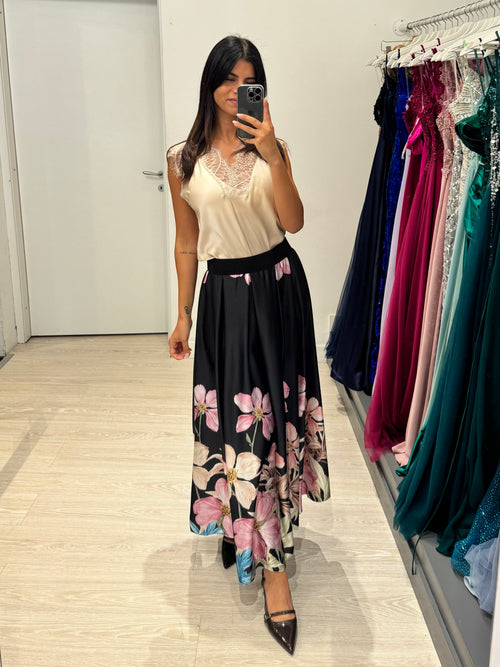 Gonna vita elastico fiori