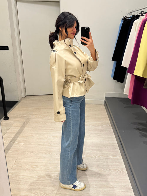 Giacca ecopelle bottoni e cintura