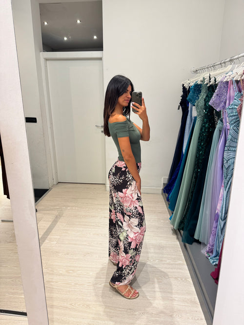 Pantalone palazzo viscosa rose