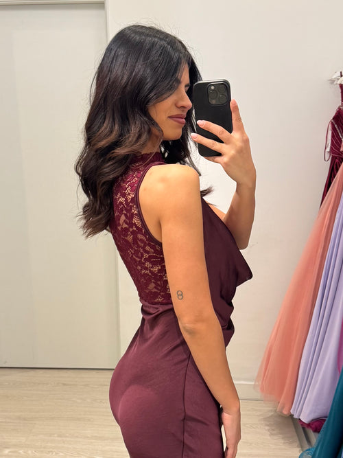 Abito cerimonia satin con pizzo