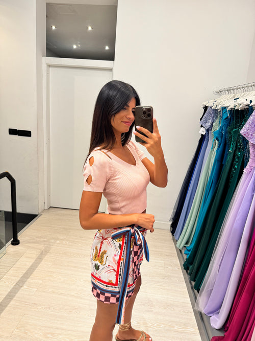 T-shirt in maglia scollo spalle