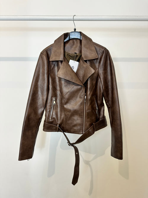 Giacca biker ecopelle con cintura