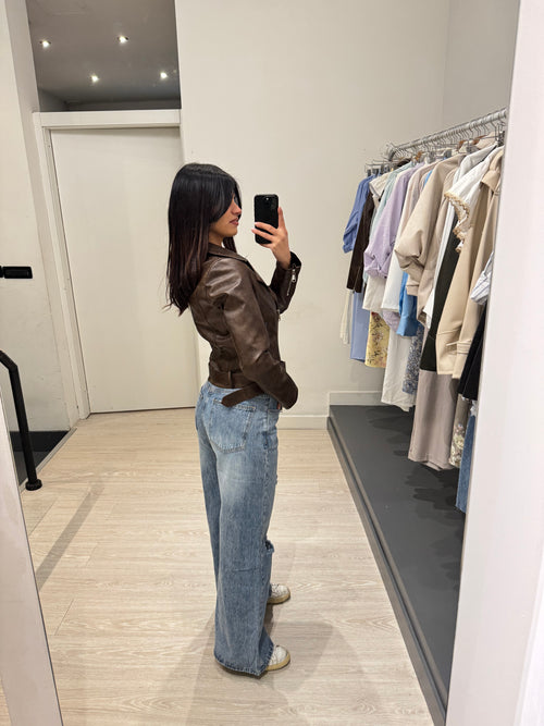 Giacca biker ecopelle con cintura