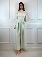Pantalone palazzo con pence vita arricciata