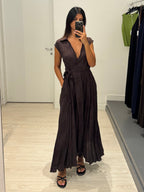 Vestito lungo kimono con colletto fiori rilievo