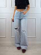 Jeans emma wide leg chiaro strappetti