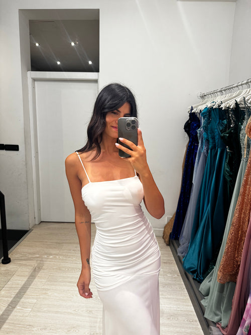 Vestito lungo arricciato con incrocio schiena