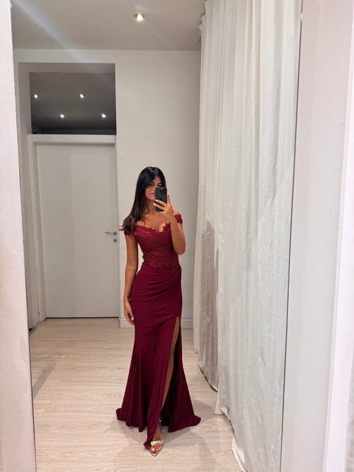 Abito laura sirena corpetto pizzo e strass