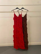 Vestito lungo balze inserti pizzo
