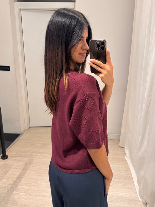 T shirt in maglia cuori in rilievo