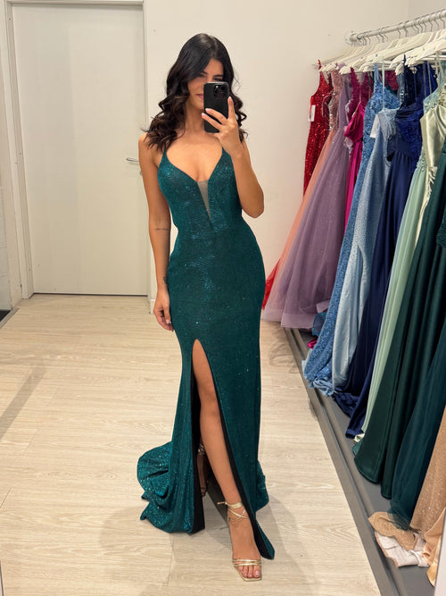 Abito cerimonia lurex sirena incrocio schiena