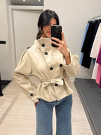 Giacca ecopelle bottoni e cintura