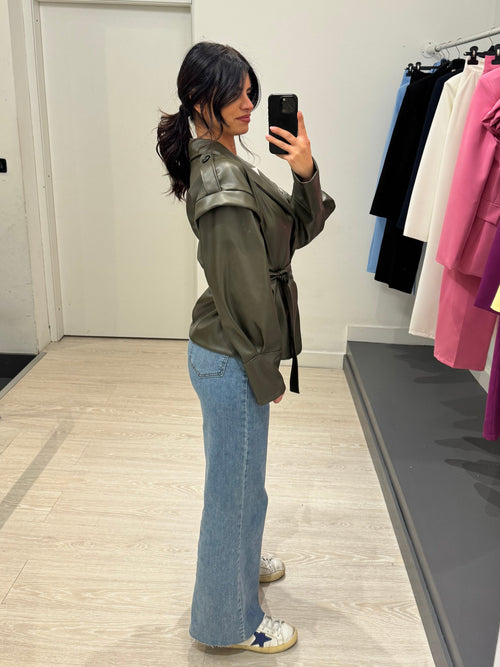 Giacca ecopelle collo rever tondo