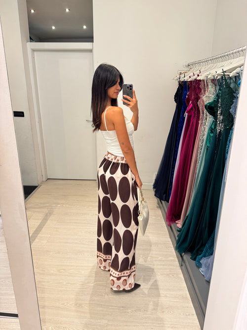 Pantalone palazzo pois vita arricciata