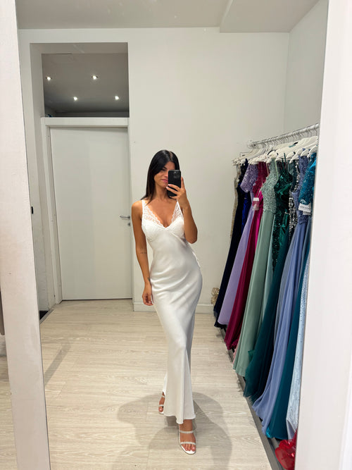 Abito cerimonia satin con coppe in pizzo