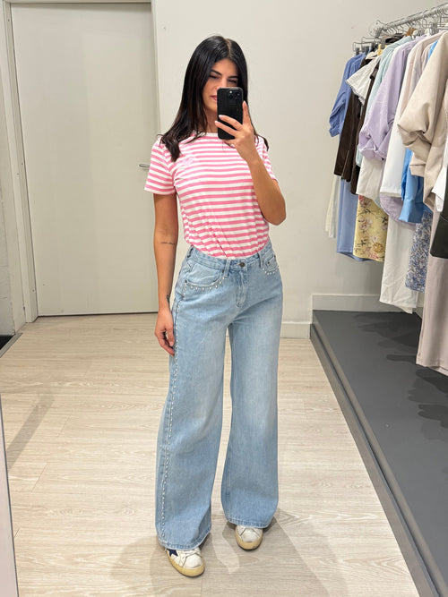 Jeans palazzo con borchie tonde