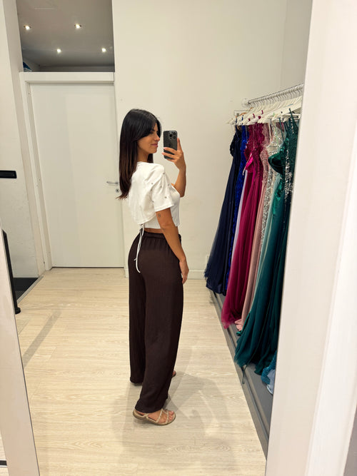 Pantalone palazzo lavorato con cintura