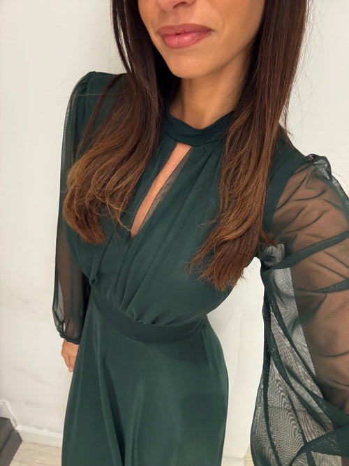 Vestito lungo Giulia tulle scollo americano manica lunga