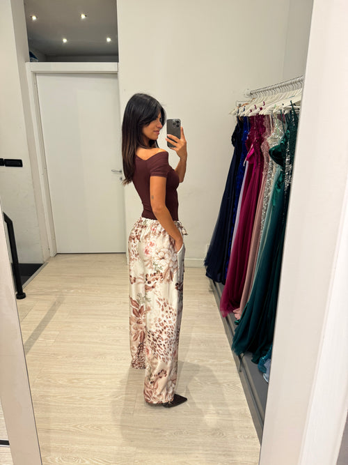 Pantalone palazzo raso floreale