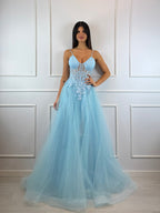 Abito cerimonia corpetto pizzo gonna brilli tulle