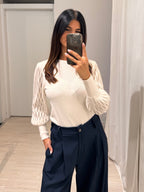 Maglia girocollo maniche onde