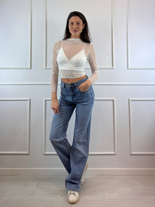 Top crop tulle con reggiseno