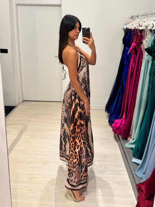 Vestito lungo animalier scollo V schiena