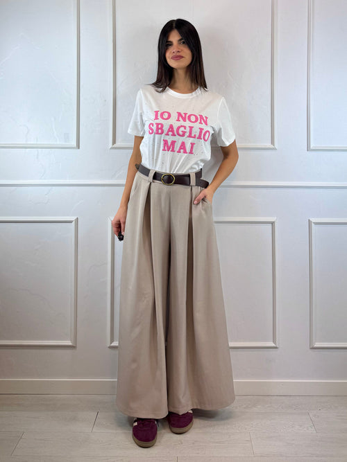 Pantalone palazzo con pence vita arricciata