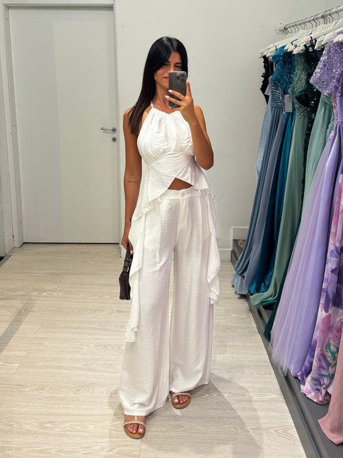 Completo lino top fasce e pantalone