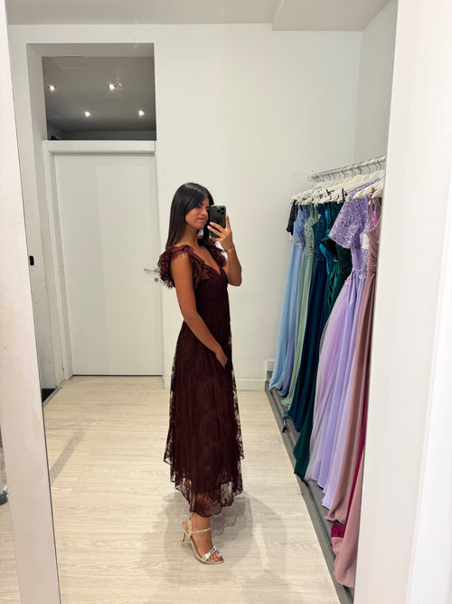 Vestito lungo scollo V pizzo