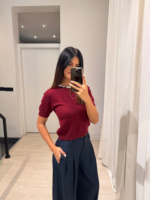 T shirt maglia fiori paillettes